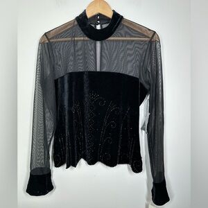Vintage Deadstock‎ J.R. Nites by Caliendo Black Mesh Beaded Top